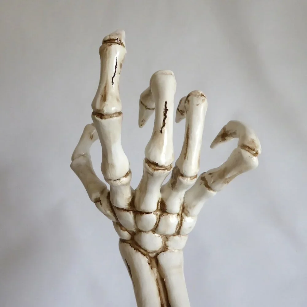 NEW 16” GOTHIC HALLOWEEN SKELETON ARM HOLDING METAL LANTERN CANDLE SCULPTURE - Picture 13 of 14